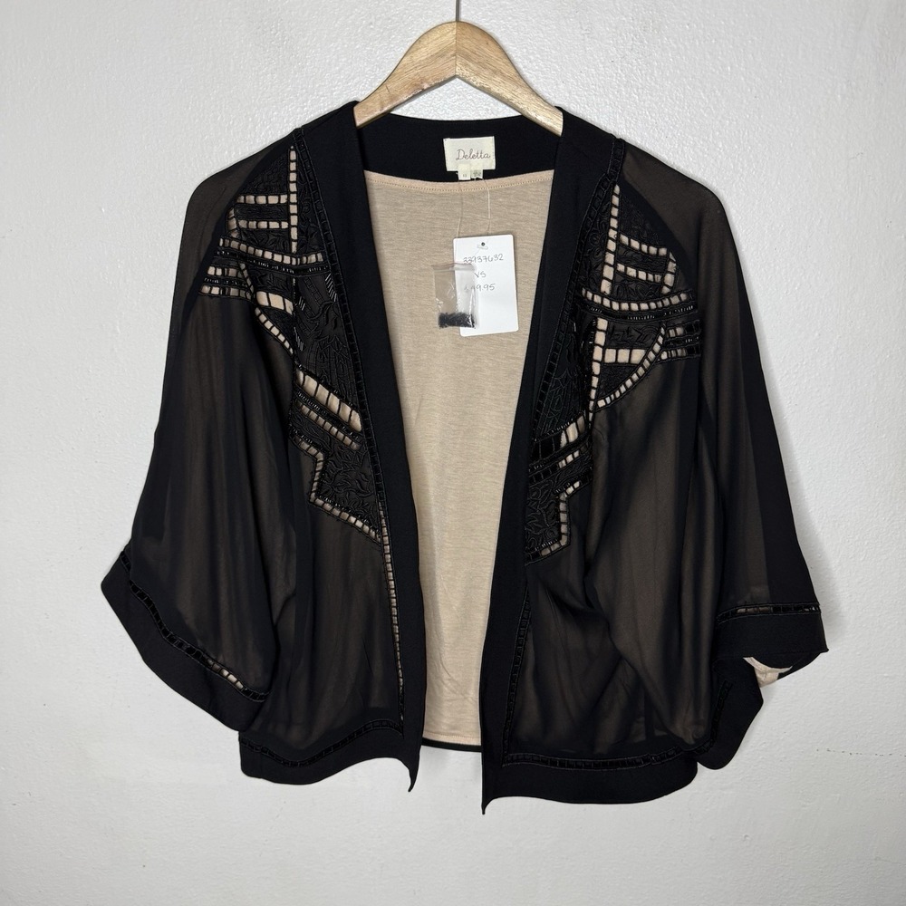 New Anthropologie Deletta Black Beaded Kimono Jacket Lined Formal Women's XS